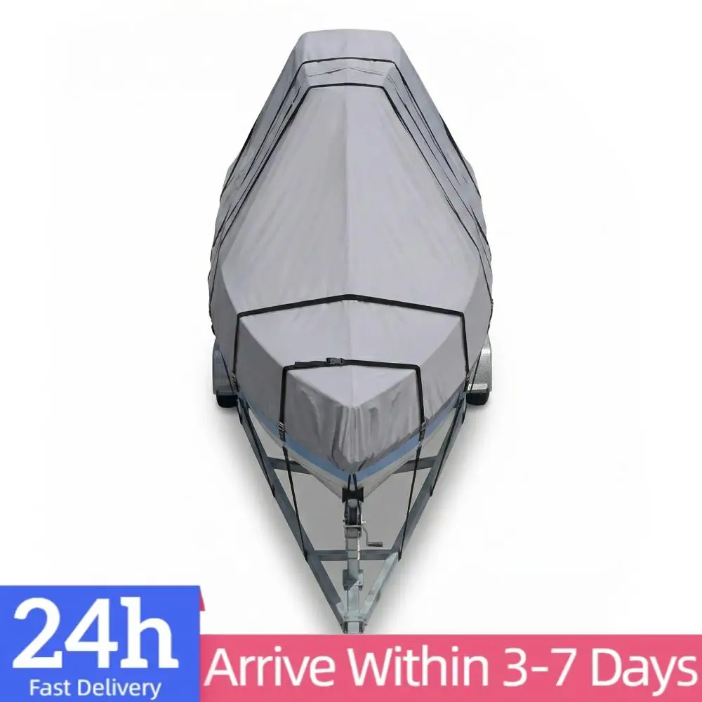 

1200D Hard Top Yacht Boats Storage Covers with Motor Covering & Adjustable Buckle with 18 Tie Down Strap For Protecting Roof