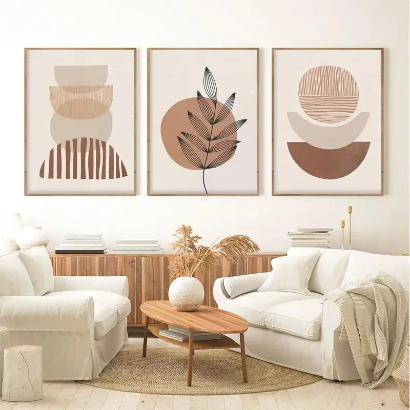 3pcs Abstract Boho Minimalist Artwork Canvas Painting Mid-Century Wall Art Moon Geometric Neutral  Modern Prints Room Wall Decor