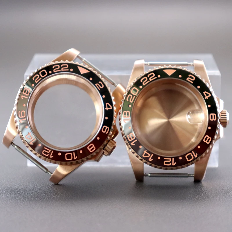 

Rose Gold 40mm Ms. Watch Cases Dual Color GMT Bezel For Seiko NH34 NH35 NH36 NH38 4R36 Miyota 8215 ETA 2824 Movement 28.5mm Dial