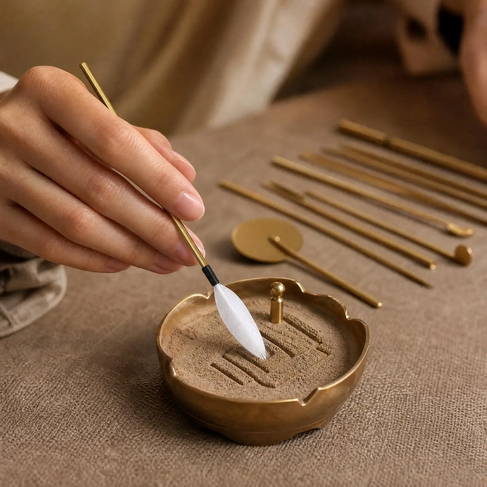 Seven Piece Copper Frankincense Tools with Antique Finish Incense Preparation Kit for Shaping Handling and Decorative Display