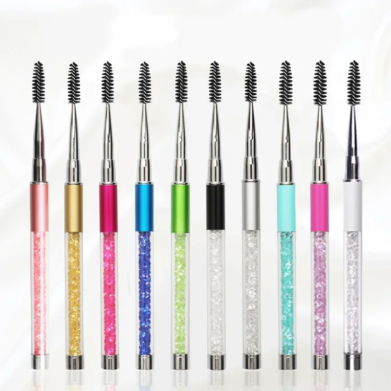 10Pcs 10Colors Multi-function Eyelash Eyebrow Brush Eyelash Brush Comb with Crystal Handle Mascara Wands Applicator