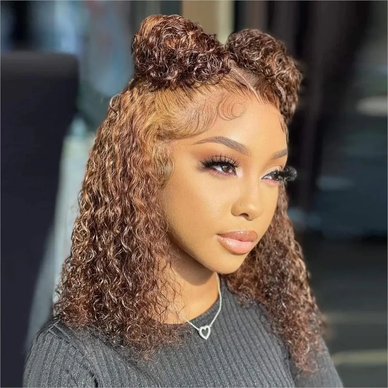 Ombre Highlight P4/27 Color Short Bob Wigs Curly 13x4 Lace Frontal Wigs Human Hair Deep Curly Bob Wig Brazilian Hair Short Bob