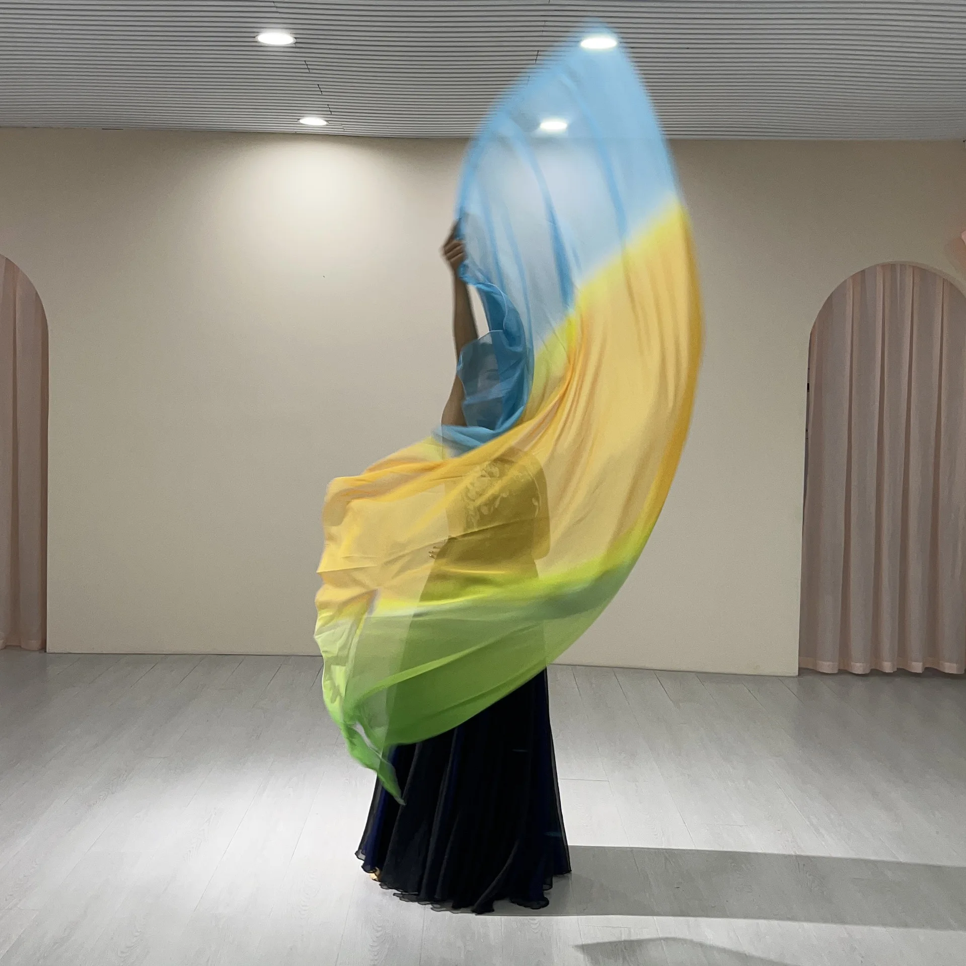European and American belly dance gradual change color worship dance props chiffon yarn dress performance professional stage wo