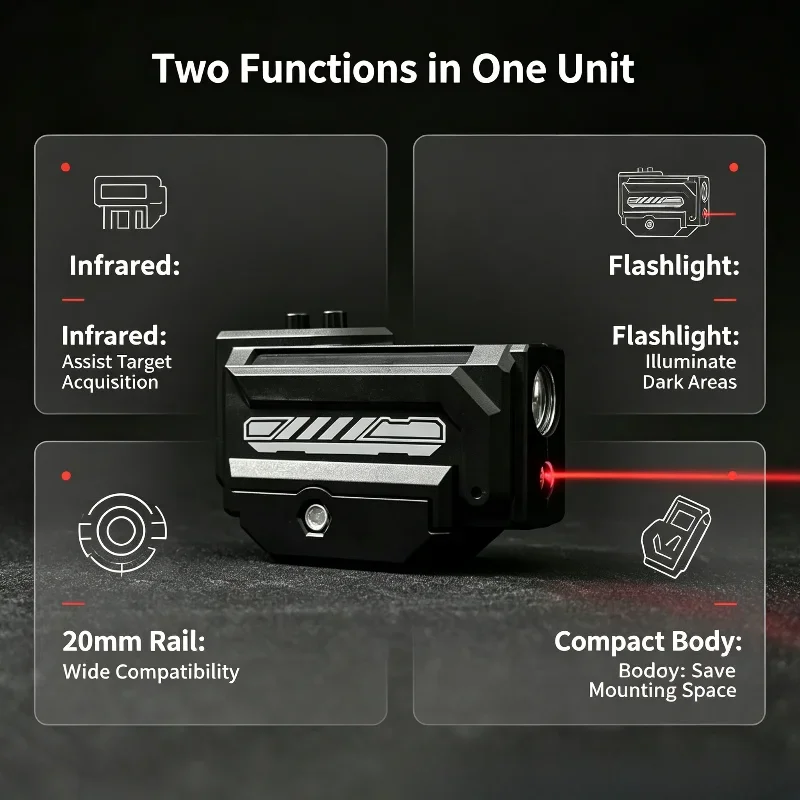 2-in-1 LED Light & Red Beam Accessory Compact Body Top Button Control Fits 20mm Rail Hobby Training Upgrade Gear