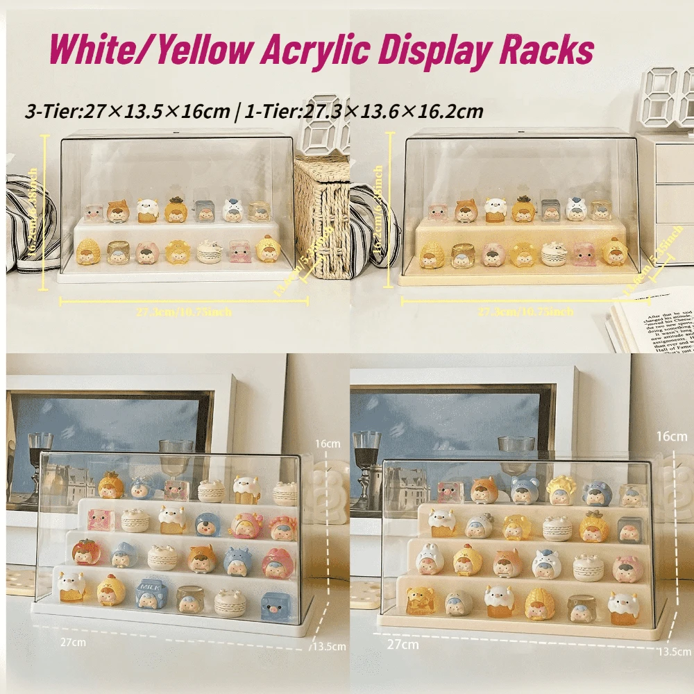 3-Tier 1-Tier White Yellow Acrylic Display Box for Figurines Dustproof Stackable Storage Organizer Hot Sale