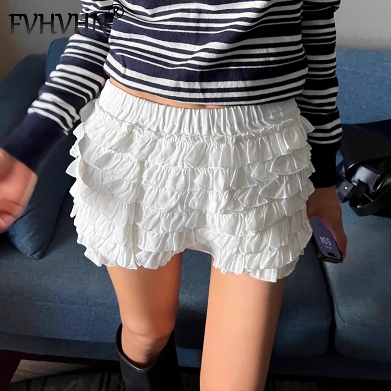 

FVHVHN модные женские кружевные лоскутные шорты для торта, универсальные однотонные повседневные короткие брюки с эластичной резинкой на талии, женские модные 1A200