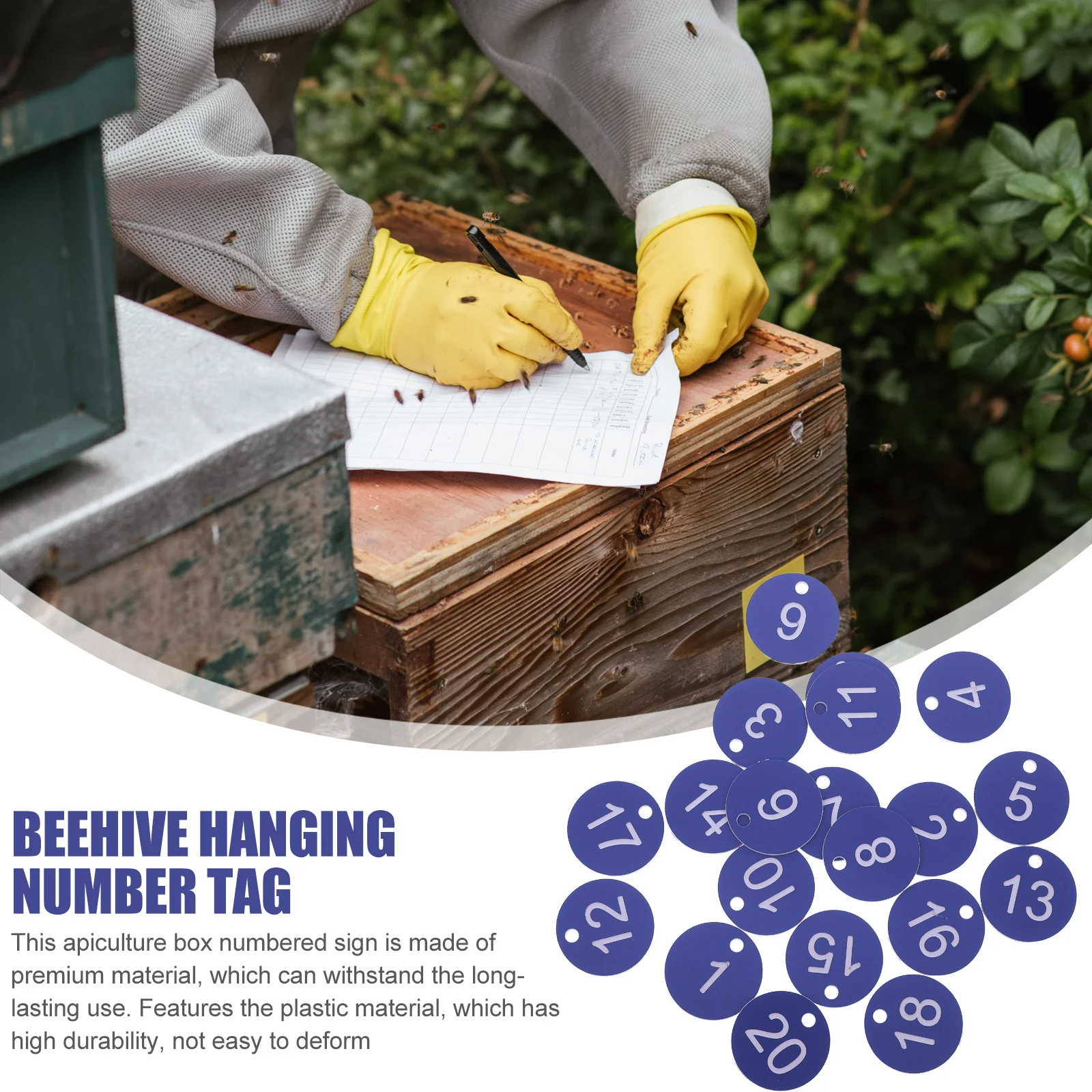 

20Pcs Plastic Beehive Number Signs Beekeeping Equipment Hanging Tags 0-20 Labeled Weatherproof Portable Hive Management Tools