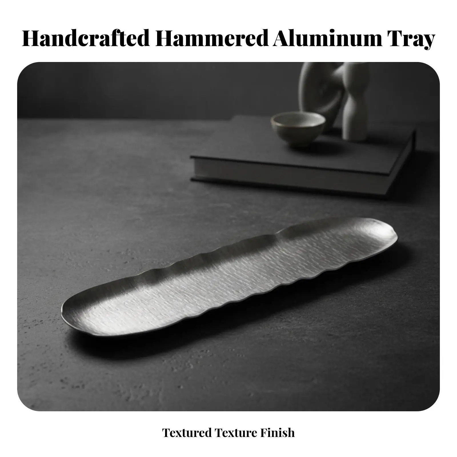 Modern Hammered Metal Tray Decorative Rectangle Silver Aluminum Serving Platter for Entryway Console Table Decor