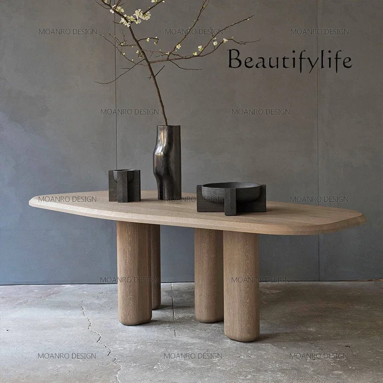 

B Nordic Minimalist Modern Designer Dining Table Minimalist Desk Creative Pure Solid Wood Special-shaped Dining Table