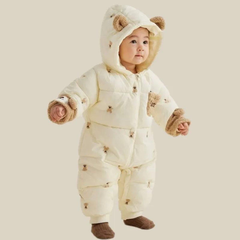 Newborn Baby Girl Boy Fleece Inside Hooded Romper Winter Warm Thick One-piece Toddler Child Zipper Outwear Baby Clothes 3-18M