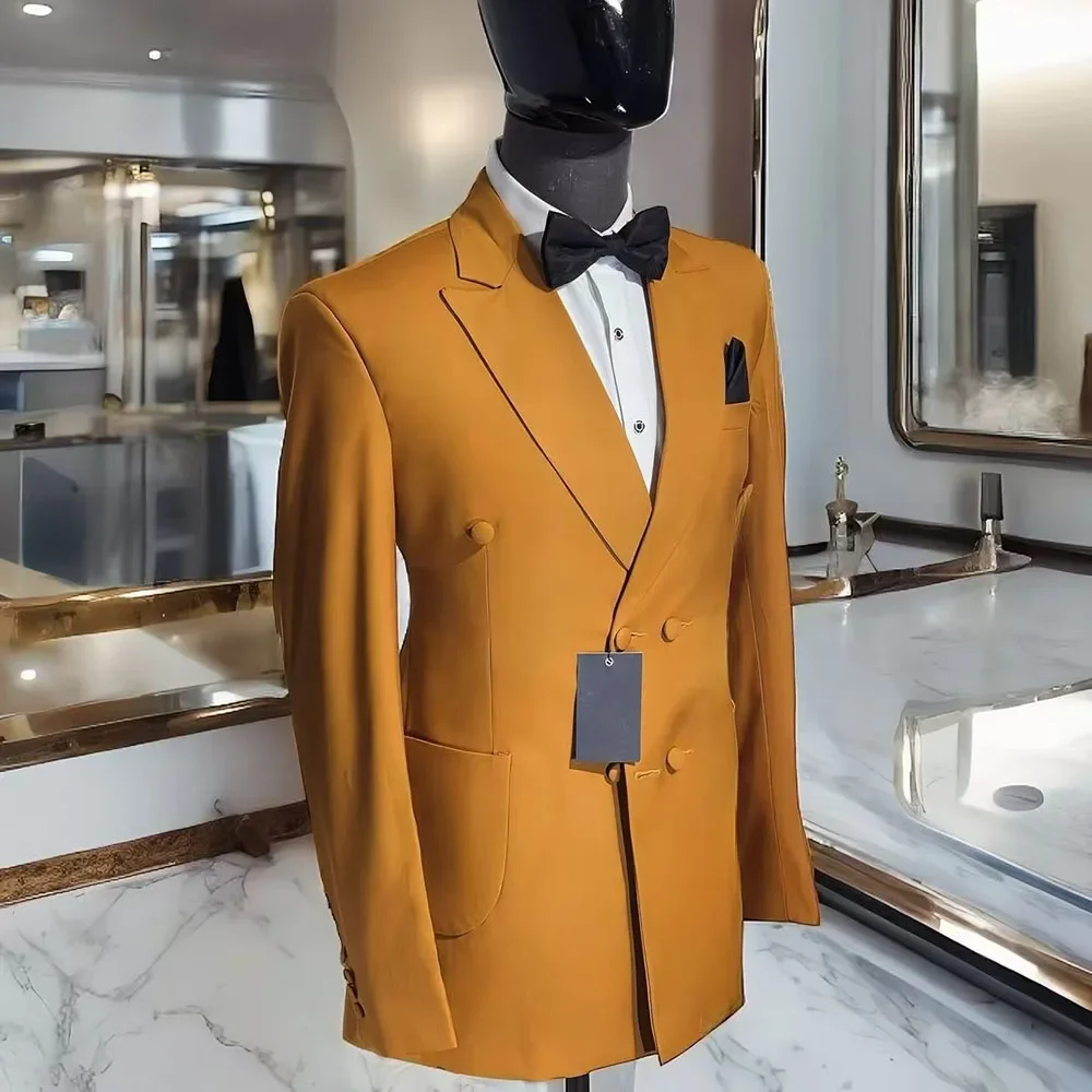 

Men Suits 2 Pieces Patch Pocket Formal Notch Lapel Double Breasted Wedding Groom Casual Daily Outfits Custom Male Clothing