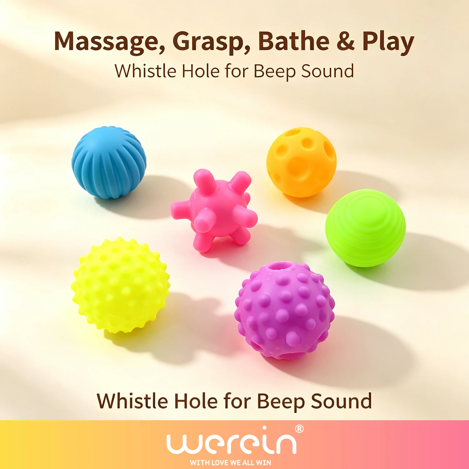 6PCS Textured Sensory Balls for Babies, Soft Squeeze Massage Balls, Teething & Bath Toys for Toddlers, Early Development Tactile