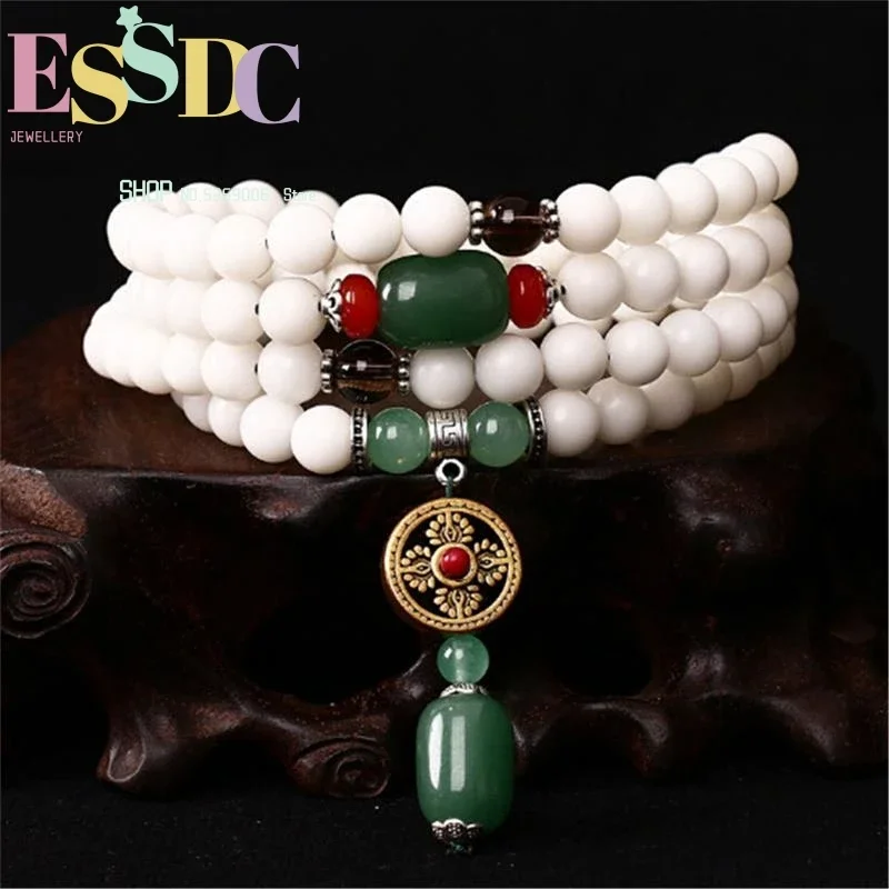 

Wholesale Plaything 8mm Natural White Bodhi Seed Handmade Buddhist 108 Mala Beaded Prayer Bracelet Women Jewelry
