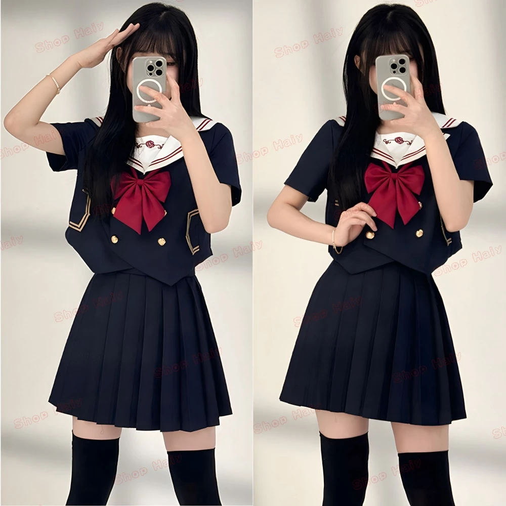 Uniforme escolar japonês para menina, ternos de marinheiro Jk, saia plissada sexy, trajes cosplay anime para mulheres, flâmula de coração branco, sociedade estudantil