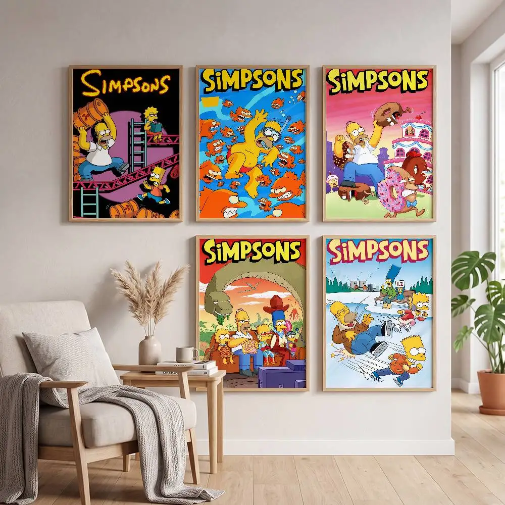Cartoon Anime THE S-SIMPSONS Classic Vintage Poster Self-adhesive Art Waterproof Paper Sticker Coffee House Bar Room Wall Decor