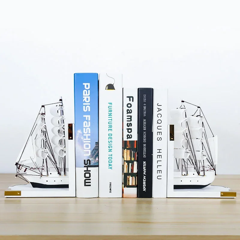 Nordic Black Sailboat Booknook Wood Pirate Ship Bookend Sailing Book Mold Nook Insert Kits Ornament Artwork Home Decor