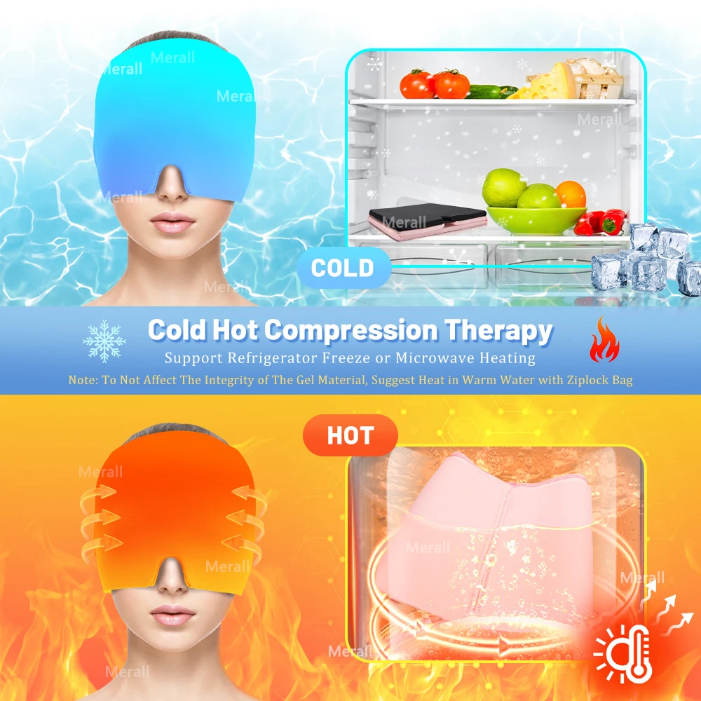 Gel Ice Cold Therapy Headache Migraine Relief Cap Hat Cold Compress Therapy Cap Ice Head Wrap Pack Mask For Tension Sinus Stress