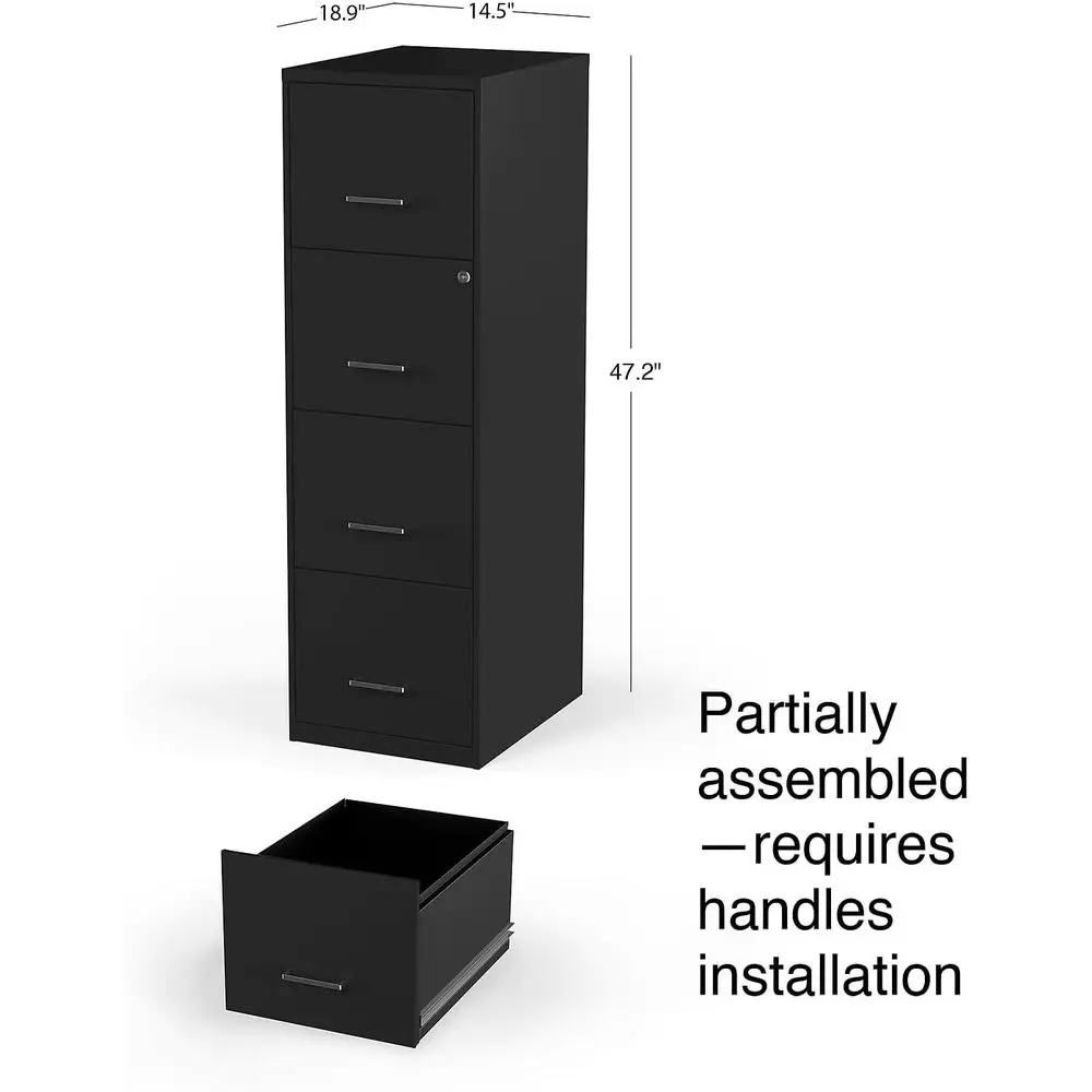 خزانة لحم العجل ذات 4 أدراج قابلة للقفل باللون الأسود لأثاث مقاس الحروف، 18.9 × 14.3 × 45.8