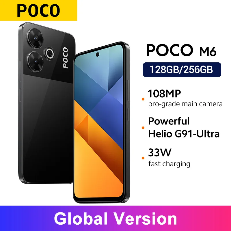 Global Version POCO M6 4G Smartphone MTK Helio G91 Ultra 108MP camera 33W fast charging 5030mAh battery 6.79