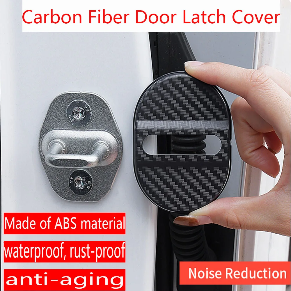 4Pcs Carbon Fiber Door Striker Covers Shock Absorbing Noise Reduction Waterproof Anti-Aging Auto Door Lock Latch Protector