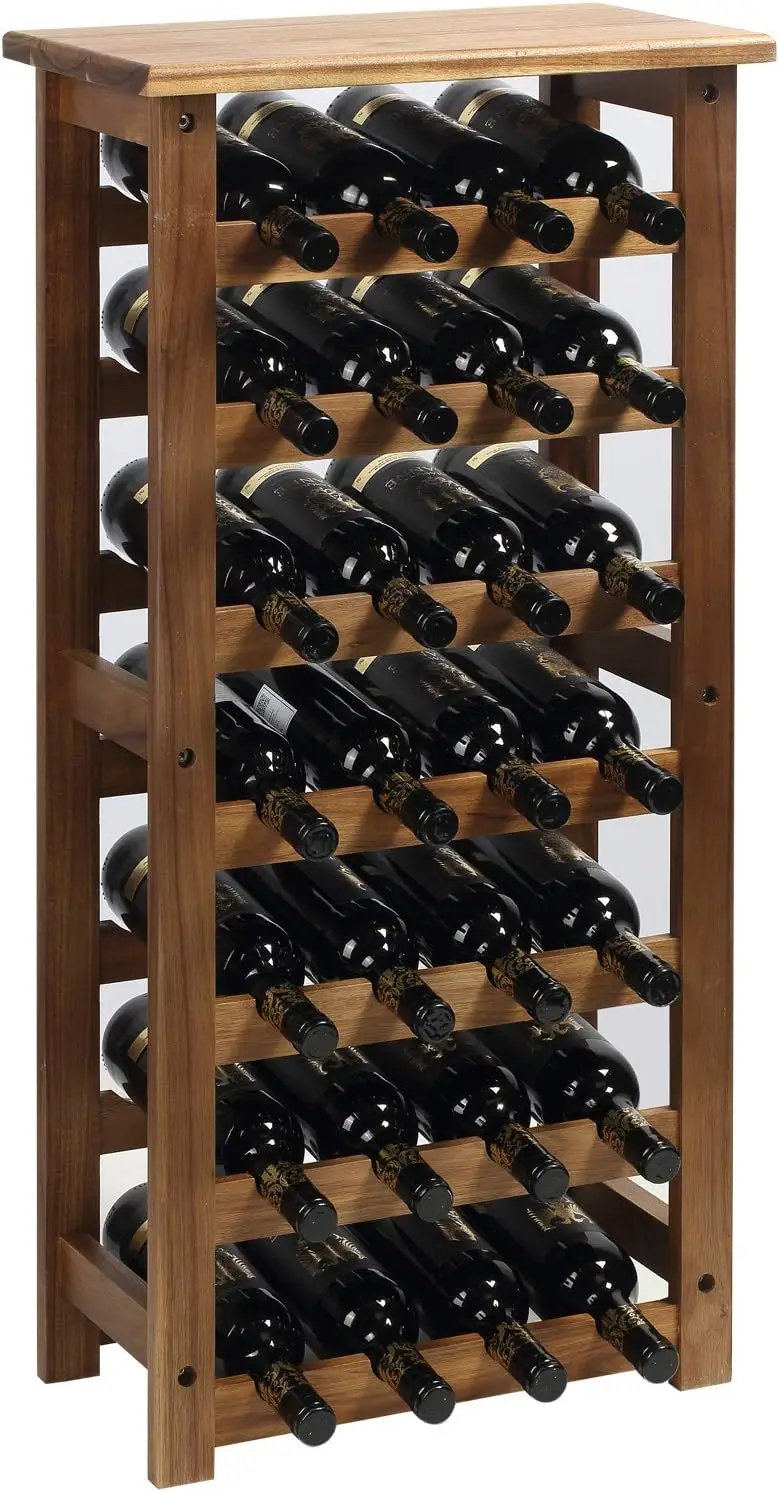 

7-Tier Wooden Wine Rack, Floor Storage for 28 Bottles, Free Standing Display for Kitchen Pantry Cellar