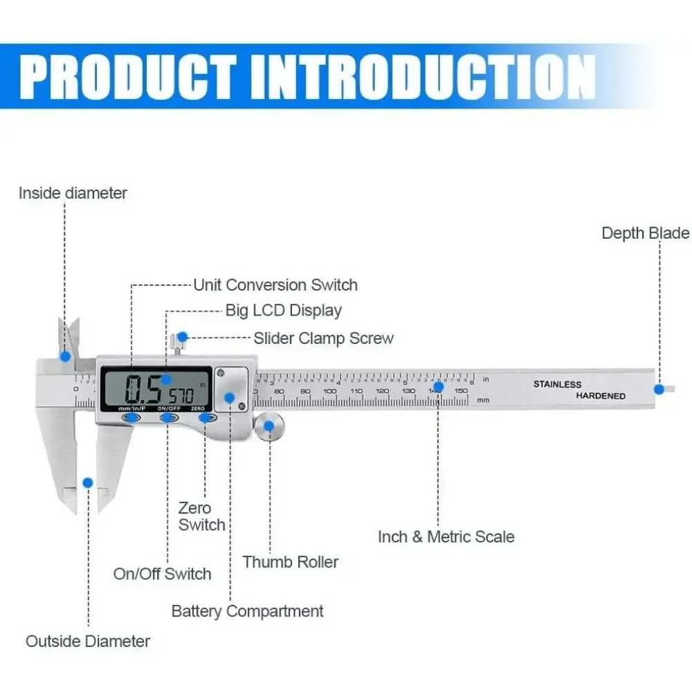 Digital Vernier Caliper 6/8 Inch 150mm/200mm Stainless Steel Electronic Metal Caliper Micrometer Depth Measuring Tools