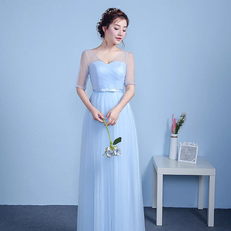 Reject Return J90 Sweet 4 Styles Blue Evening Graduation Dress Long Robes Woman Vestidos Mesh Tulle Net Wedding Party Dresses