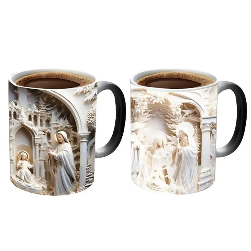 350ml Nativity Scene Coffee Mug 3D Heat Sensitive Coffee Mug Large-Capacity Fun Christian Nativity Gift For Adults Kids Tea Milk