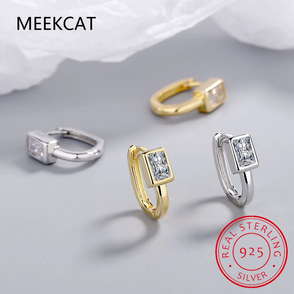 

Moissanite Rectangle Hoop Earrings Huggie Geometric Piercing U Shape Ear Buckles D Color VVS1 for Women Teens Daily Gift MSE095