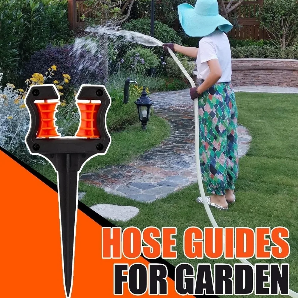2Pcs Anti-Kink Garden Hose Guide Stake Ground Spike Roller Wheel Water Pipe Guide Heavy Duty Plastic Water Pipe Positioning Tool
