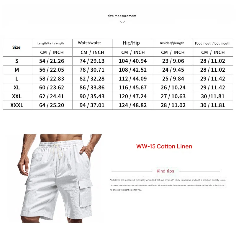 Sommer Neue Leinen-Atmungsaktive Baumwollähnliche Hose mit Kordelzug Elastischer Bund Einfarbig Schlichte Freizeit Allzweck Herren-Arbeitshose – Detail 1