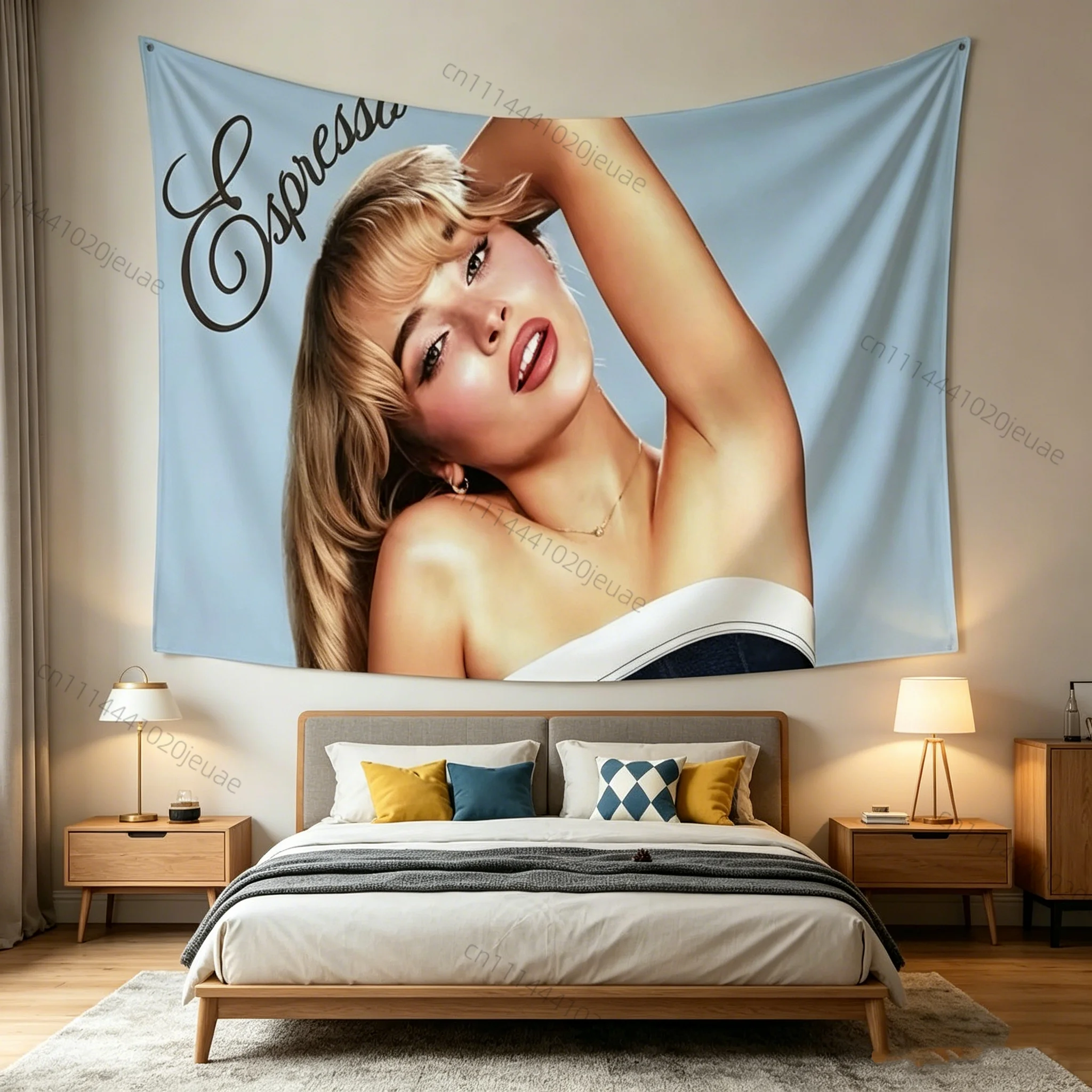 Ästhetischer Hintergrundstoff, Tapisserie mit Sängerin S-Sabrina Carpenter, weiche Wandteppiche, Wanddekoration, Schlafzimmer, Wohnzimmer, Heimzimmer, Banner