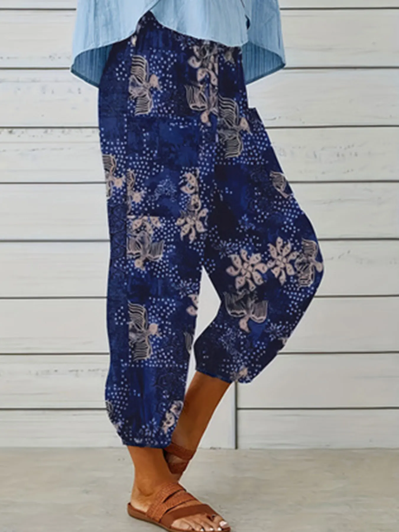 Pantaloni larghi con stampa All Over taglie forti, pantaloni Casual elastici in vita per la primavera e l'estate, abbigliamento taglie forti da donna