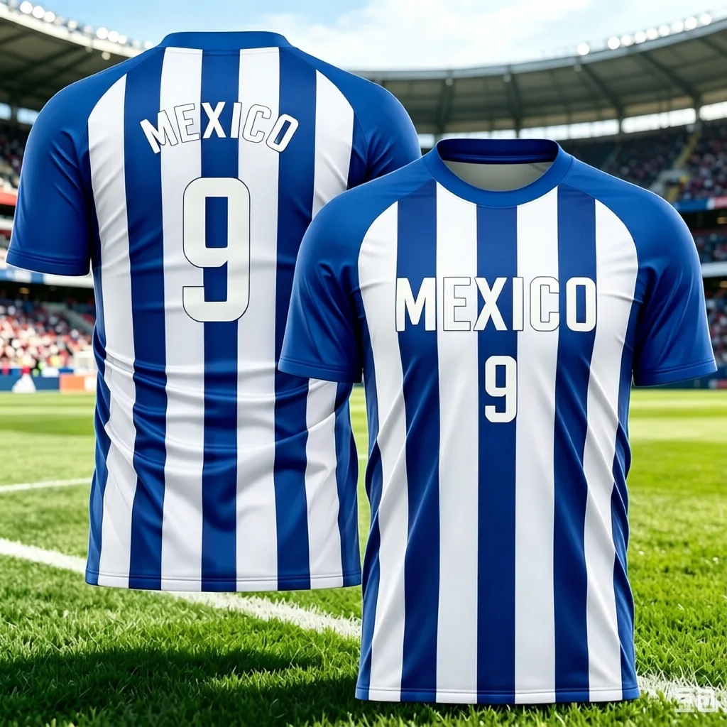 Men's breathable polo shirt, Mexico team striped No.9 printed fan shirt