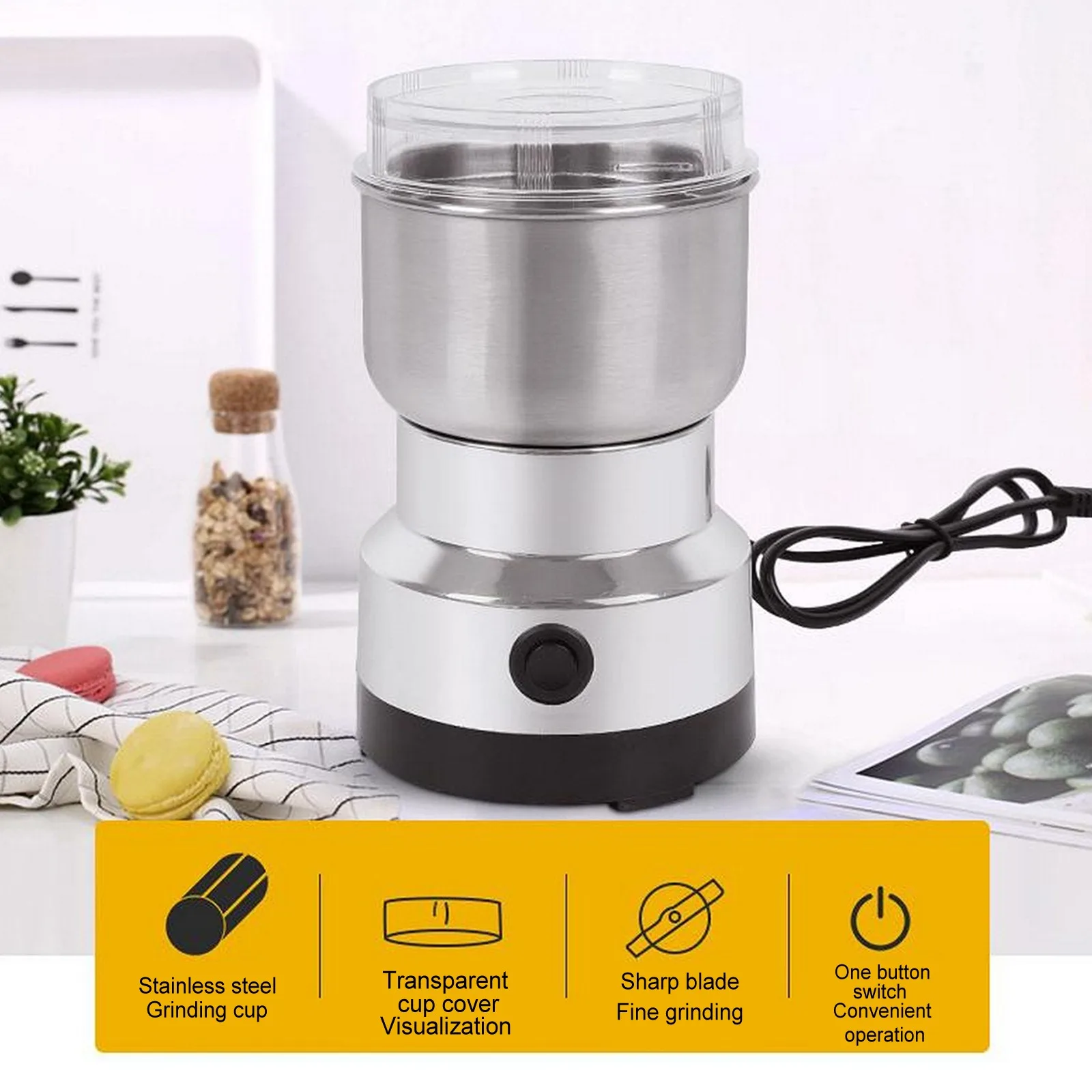 Electric Grinder Machine Herb Pepper Spice Mills Food Coffee Grinder Stainless Steel Salt Pepper Grinder Kitchen Gadgets