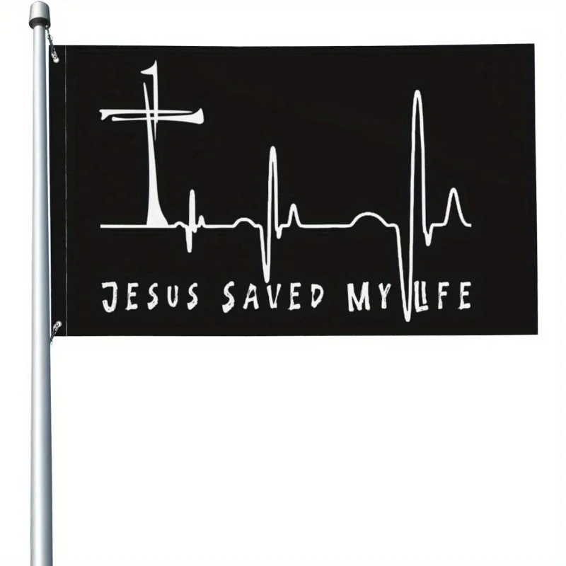 Jesus Saved My Life Heartbeat Cross Flag Durable Indoor Outdoor Decoration Gift