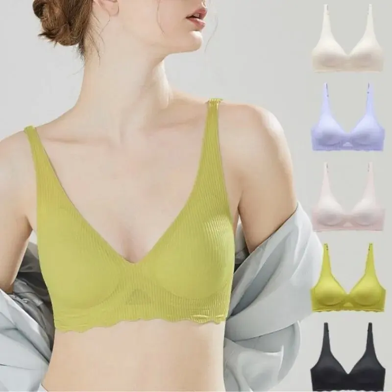 Sujetadores sin costuras para mujer, sujetador sin aros, Bralette push-up, ropa interior suave, ropa interior íntima, sujetador en V profundo sólido