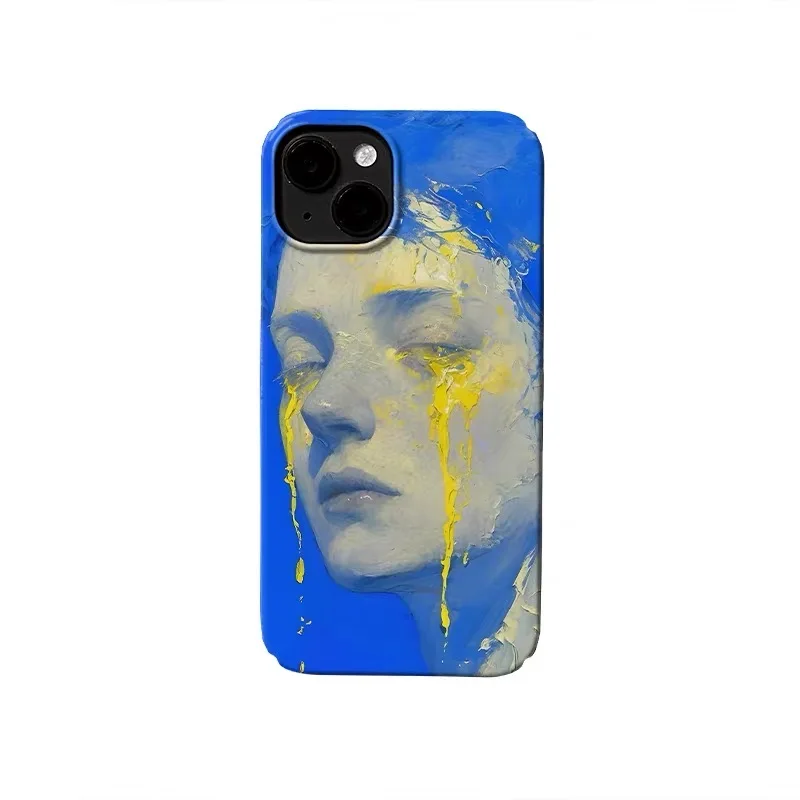 

Korean ins Blue Oil Painting Art Tears Phone Case for IPhone 17 16E 15 14 Plus 13 Mini 11 Pro Max 12Pro Back Cover XS XR SE Case