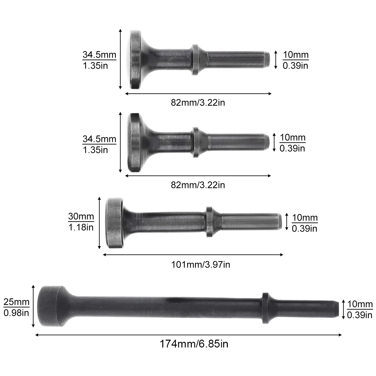 4pcs Air Hammer Head Air Chisel Hard Steel Solid Impact Hammer Head Support Pneumatic Tool for Rusting Removal / Knocking