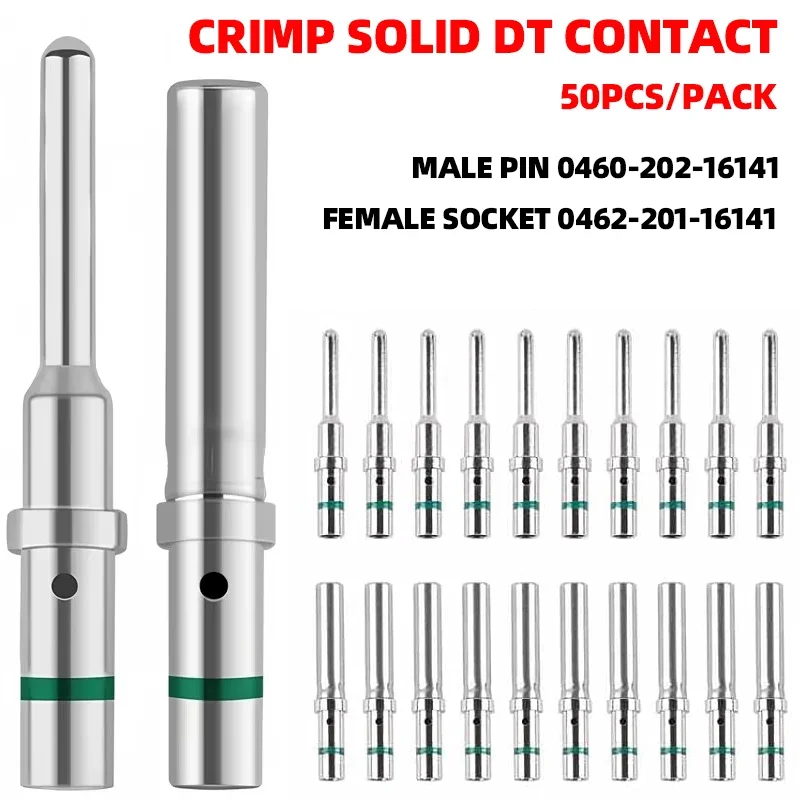 50Pcs DT 1.5mm Series Pin Contact 0462-201-16141 0460-202-16141,Stainless Steel 16AWG Deutsch Crimp Solid Female/male Terminals