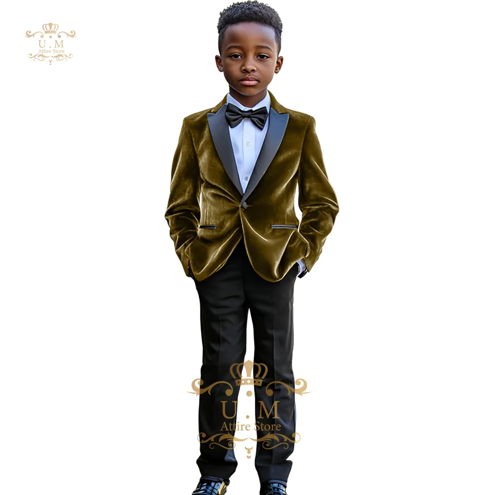 Boys Velvet Suit Jacket Pants Set Blue Slim Fit Formal Wedding Prom Outfit Size 2-16 Kids 2 Piece custom Tuxedo, birthday gifts