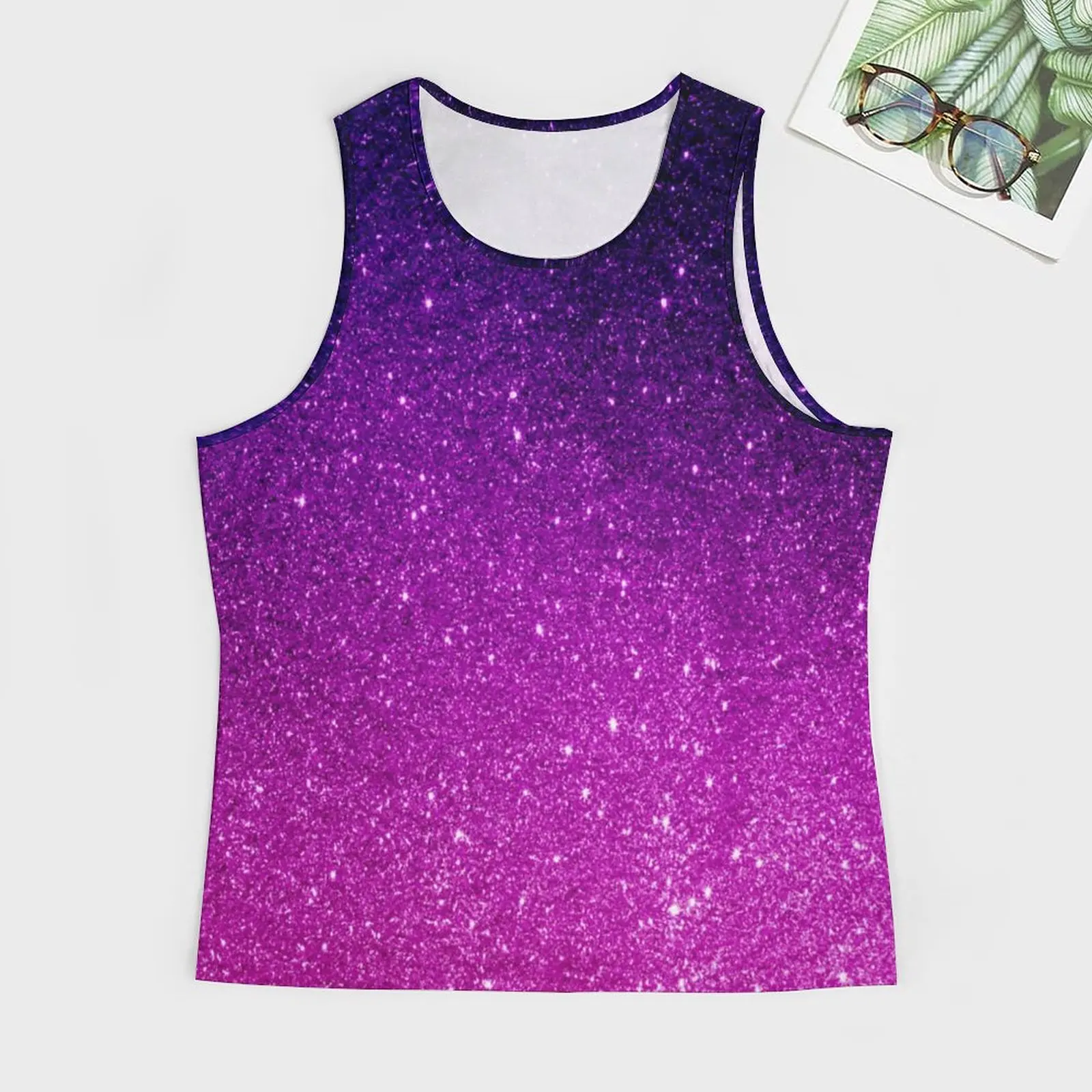 Glitter Ombre Print Beach Tank Top Magical Purple Bodybuilding Tops Males Custom Sportswear Sleeveless Vests Plus Size