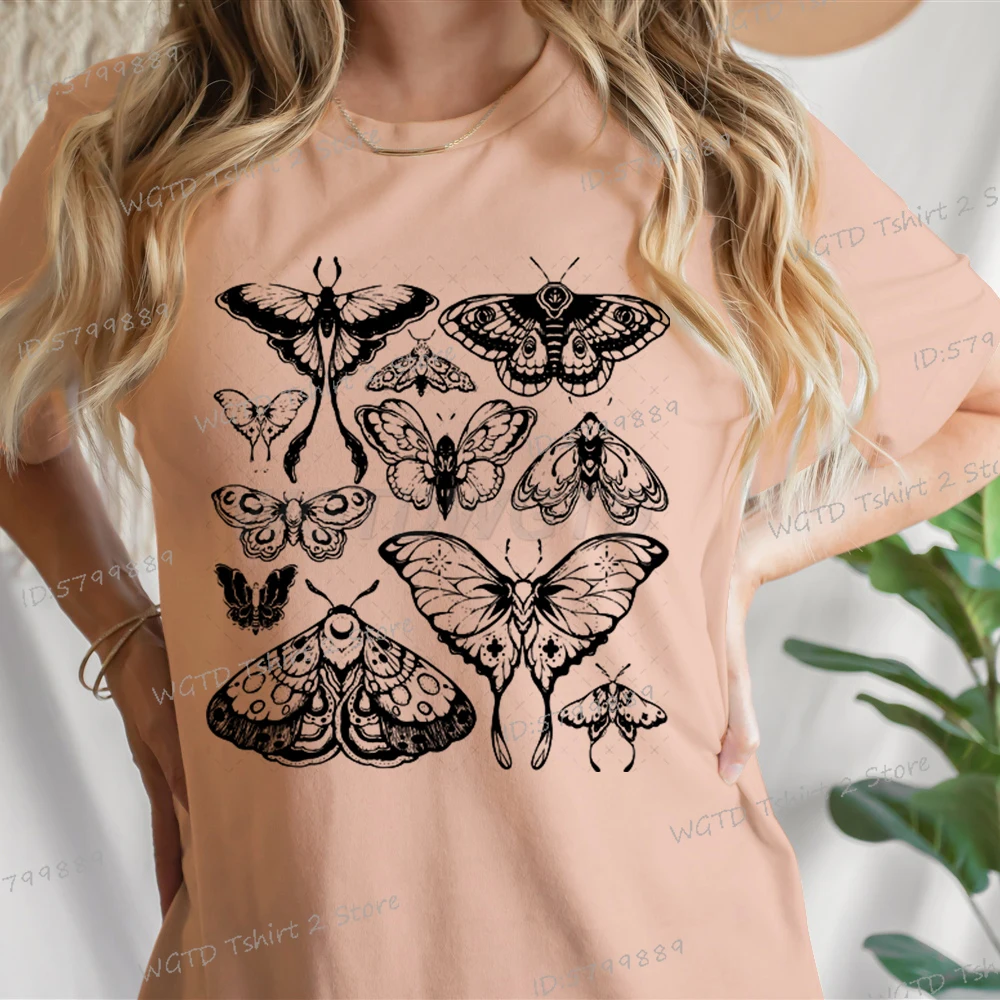 

Футболка с бабочкой в стиле ретро, женская футболка с коротким рукавом и круглым вырезом, свободная уличная одежда, забавные модные повседневные топы с изображением насекомых, футболки