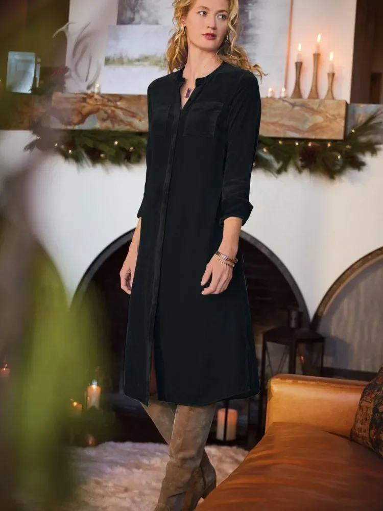 فستان قميص مخملي ذهبي جديد لربيع وصيف بأكمام طويلة للنساء فستان أنيق بحزام فضفاض بلون سادة فساتين نسائية أنيقة