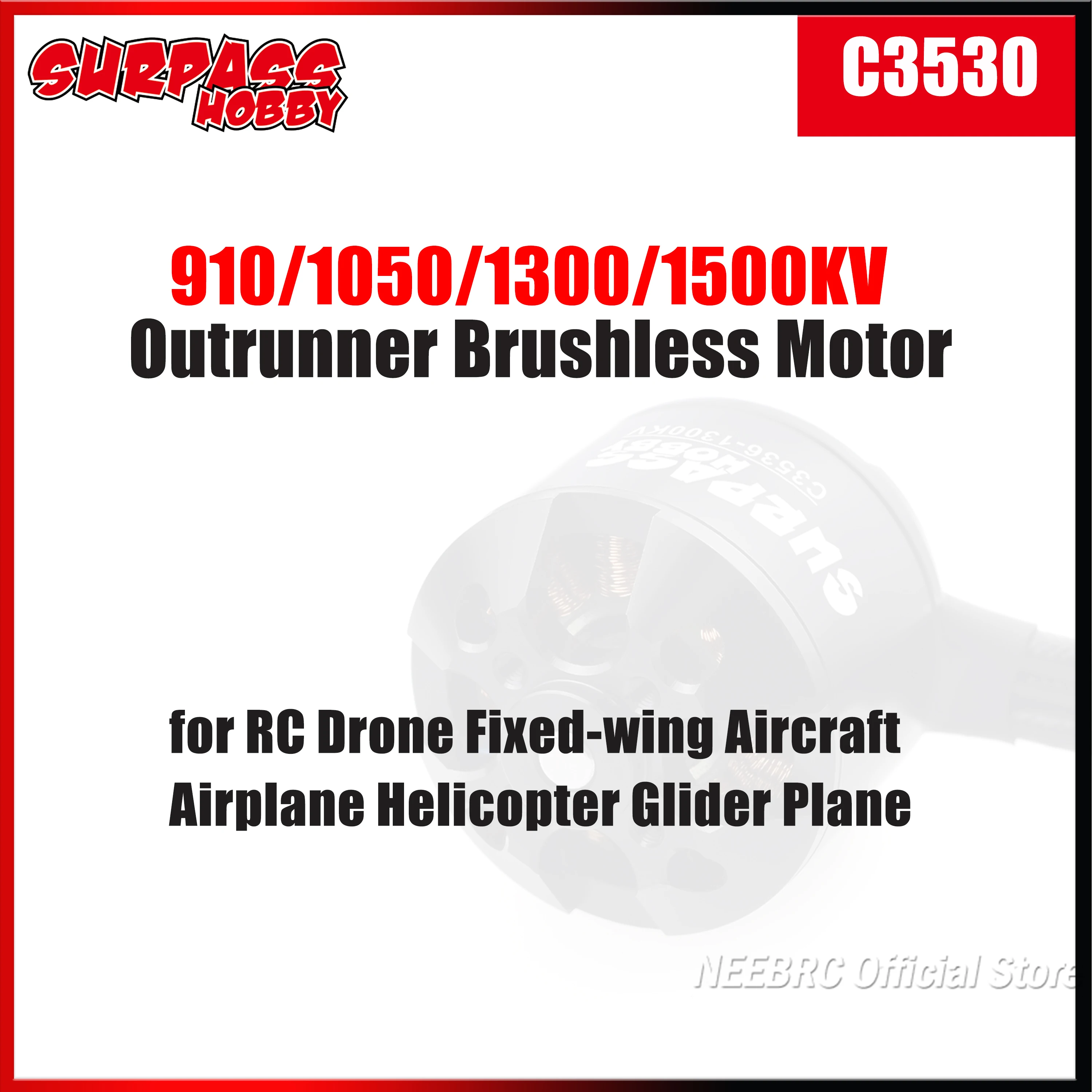 

SURPASS HOBBY C3536 Outrunner 910/1050/1300/1500KV Brushless Motor for RC Drone Fixed-wing Aircraft Airplane Helicopter Planes