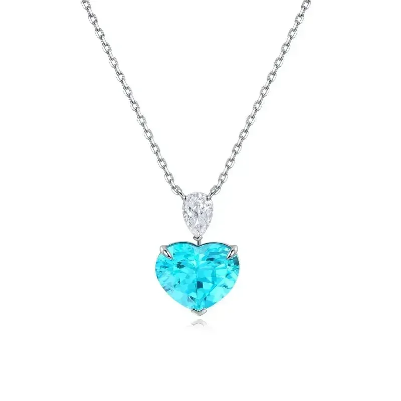 Ruihe New Hot Sale 5.59ct  S925 Silver Heart Shape Lab Grown Paraiba Sapphire Necklace Engagement Women