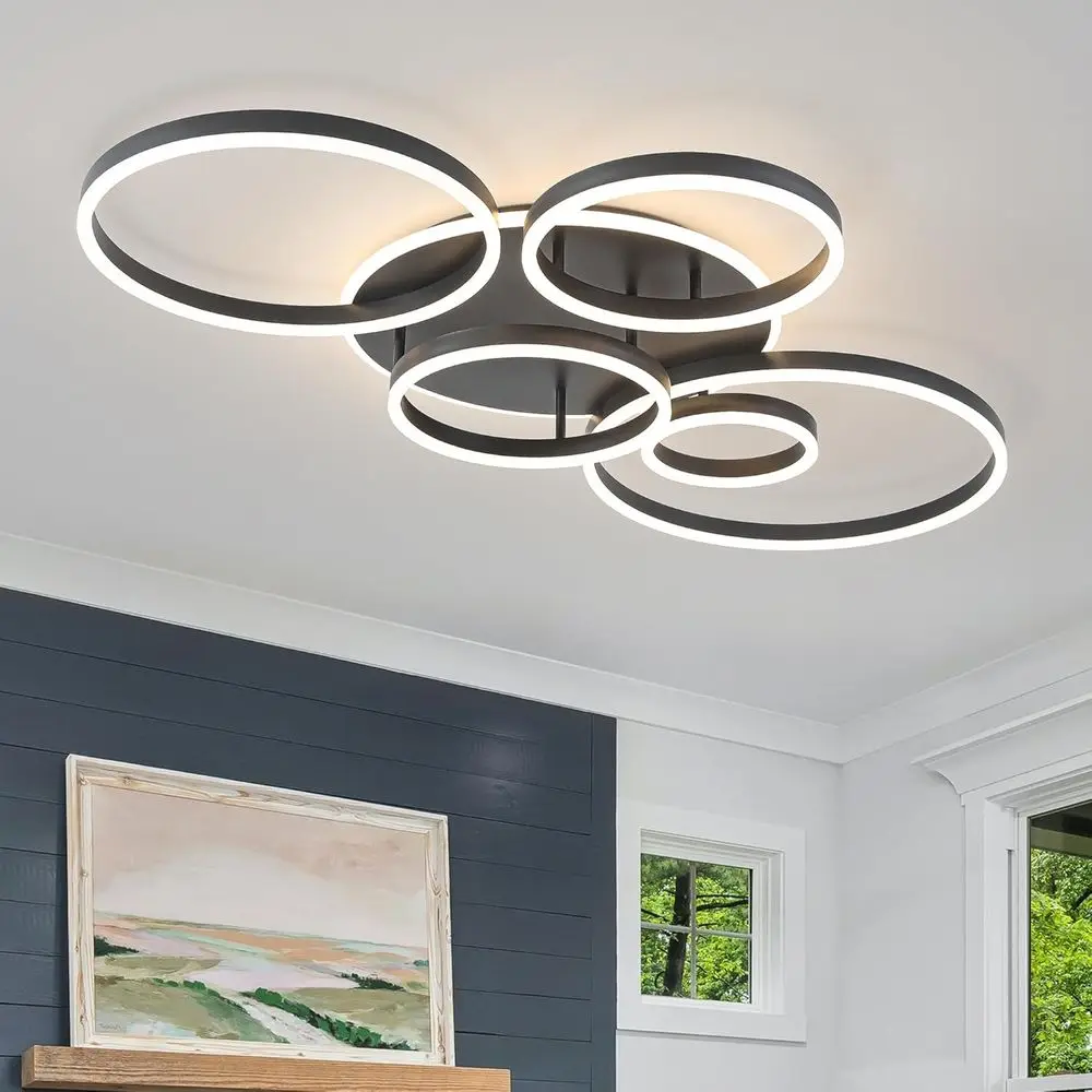 

Black lush Mount Ceiling Light Dimmable Dining Room Light ixture Round 6 Rings ern LED Ceiling Light with Remote Control 47" Kit