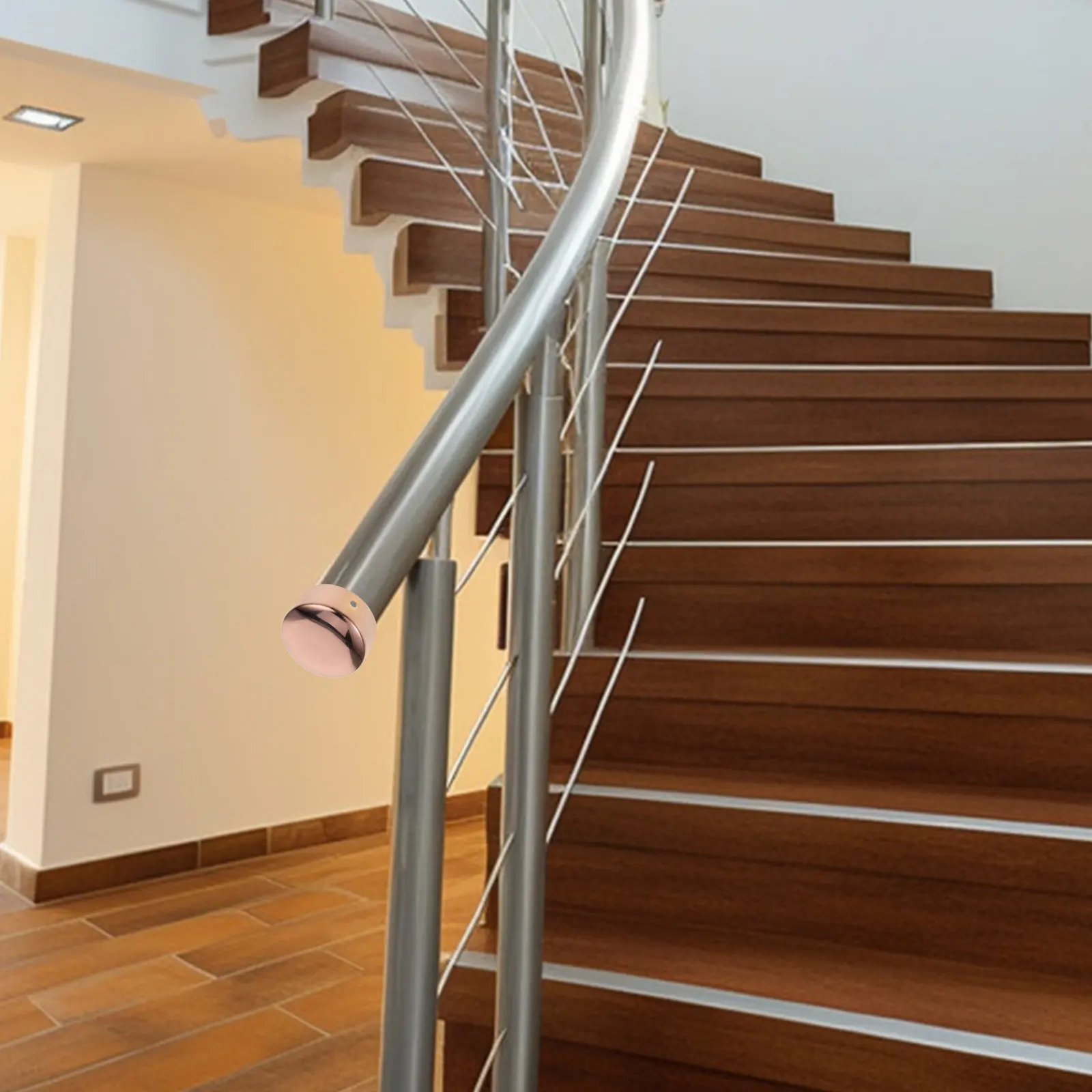 2Pcs Stainless Steel Handrail End Caps Round Stair Handrail Parts for Wooden Plastic Staircase Replacement Accessories