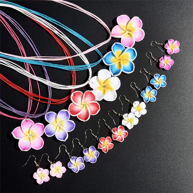 1Set Ladies Fashion Flower Wax Rope Sweet Simple Necklace Earring Set Jewelry Gift