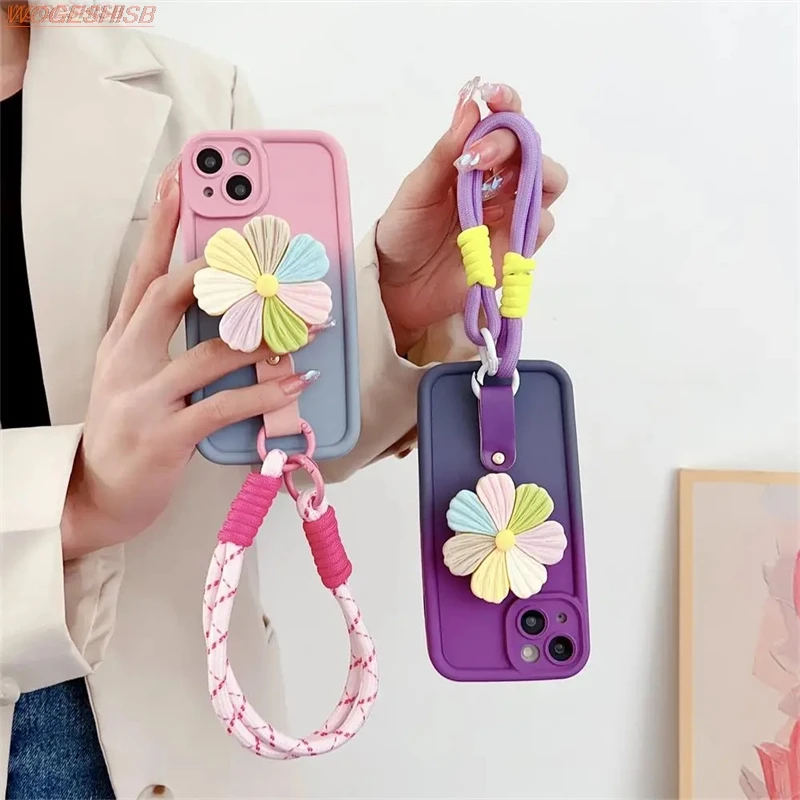 Gradient Flower Phone Holder Case For Huawei Nova 3i 7 SE 8i 9 10 11 Pro Y70 Plus Y71 Floral Bracelet Strap Soft Cover Fundas